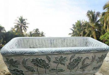 天津长方形连年有余荷花浮雕石水缸