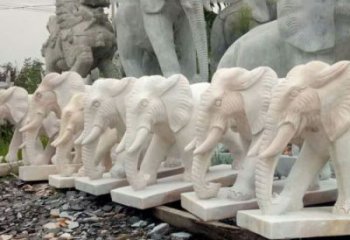 天津招财晚霞红大象石雕 (3)