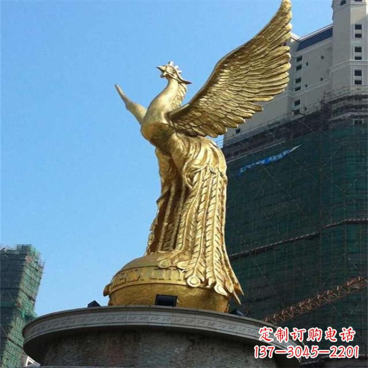 天津铸铜鎏金凤凰景观雕塑-城市园林