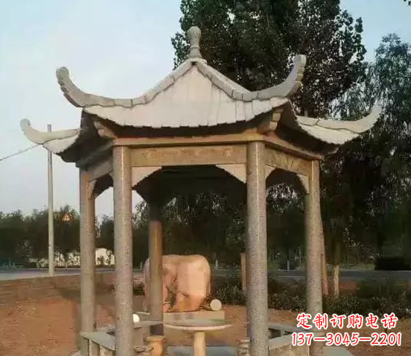 天津公园景观大理石六角石雕凉亭