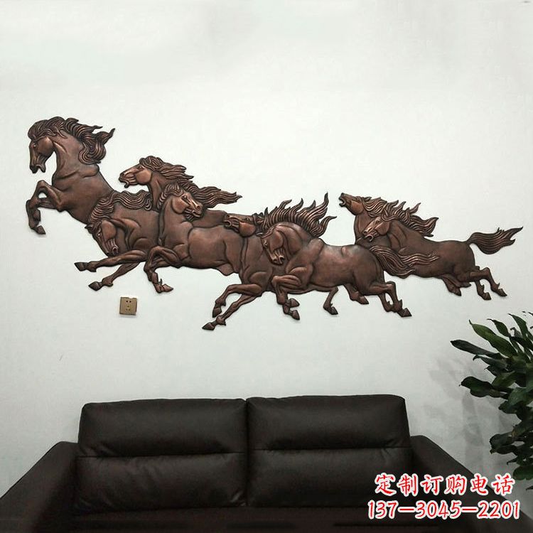 天津紫铜马儿浮雕装饰画