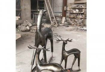 天津铸铜梅花鹿动物铜雕摆件