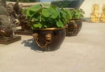 天津铸铜狮子头水缸雕塑 
