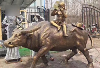 天津吹笛子的牧童牛公园景观铜雕