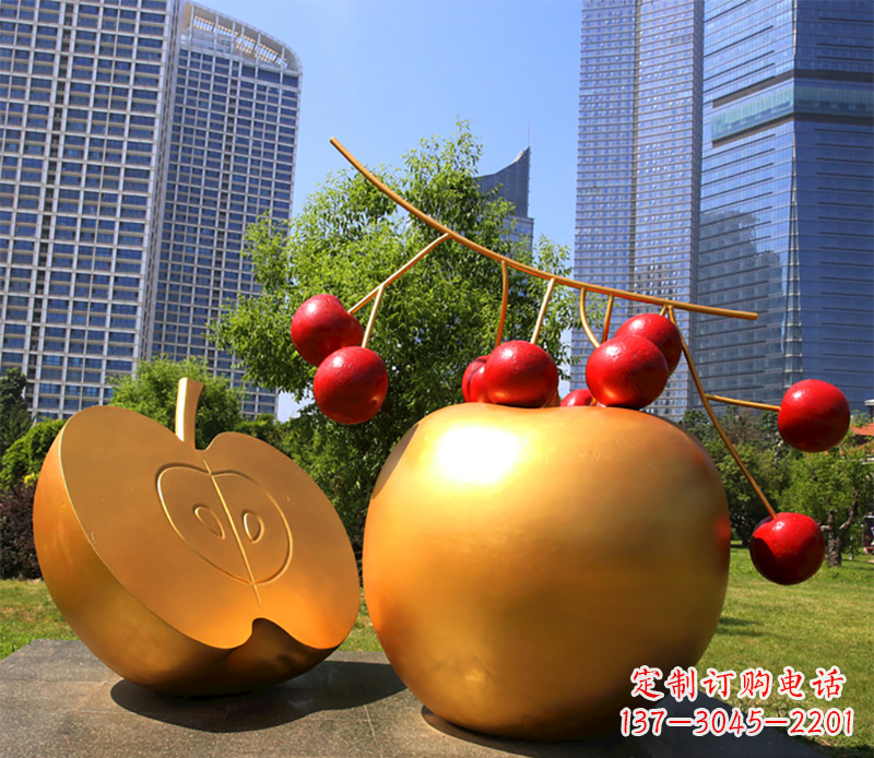 天津水果雕塑-小区户外喷漆不锈钢水果雕塑
