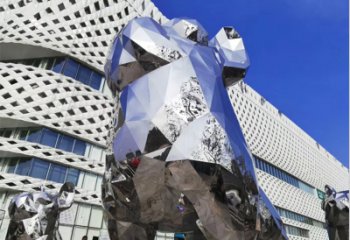 天津狗雕塑-广场大型不锈钢几何狗雕塑